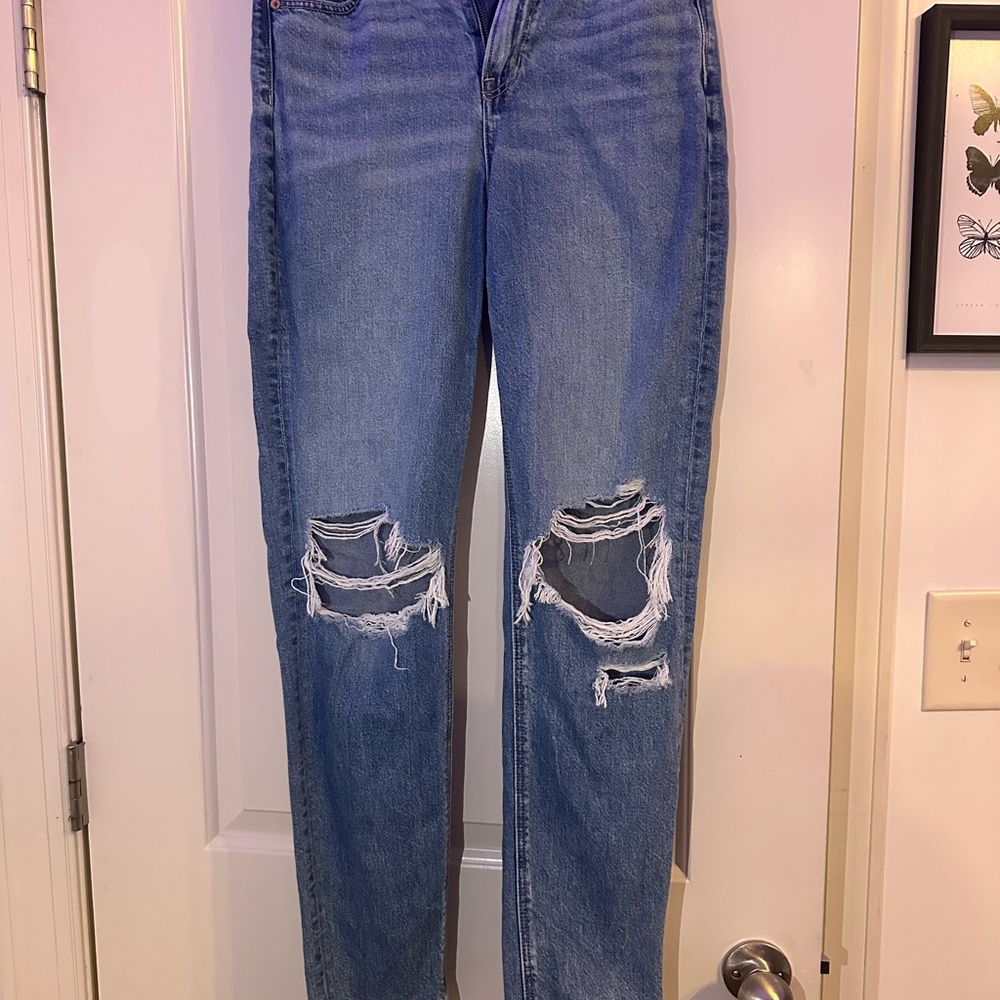American Eagle Outfitters Blue Straight Leg Jeans Distressed